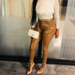 Tan shiny latex pants